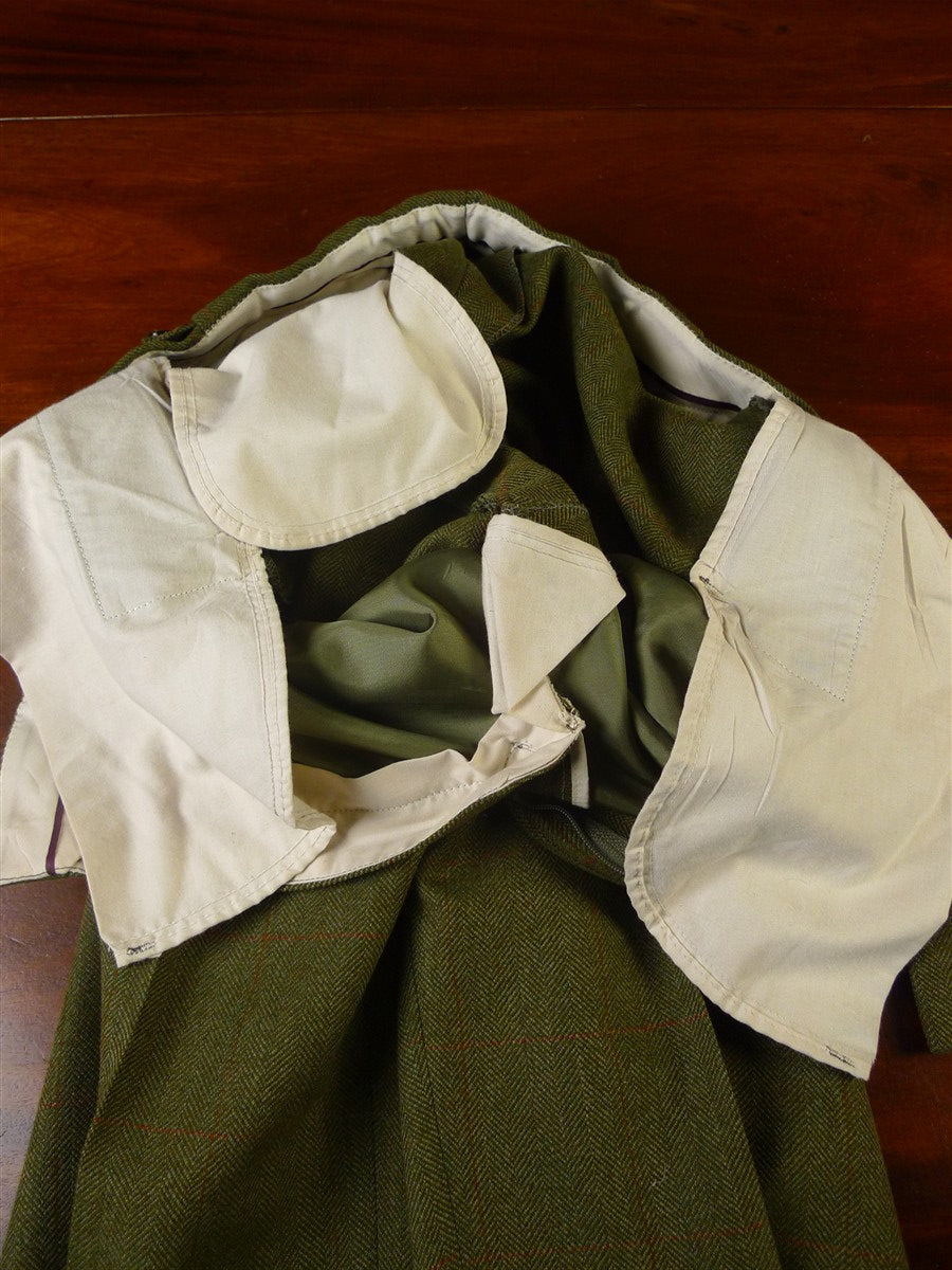 25/0697 exceptional bespoke tailor made john g hardy alsport cloth green wp check 3-piece tweed suit w/ paisley linings 40 short to regular