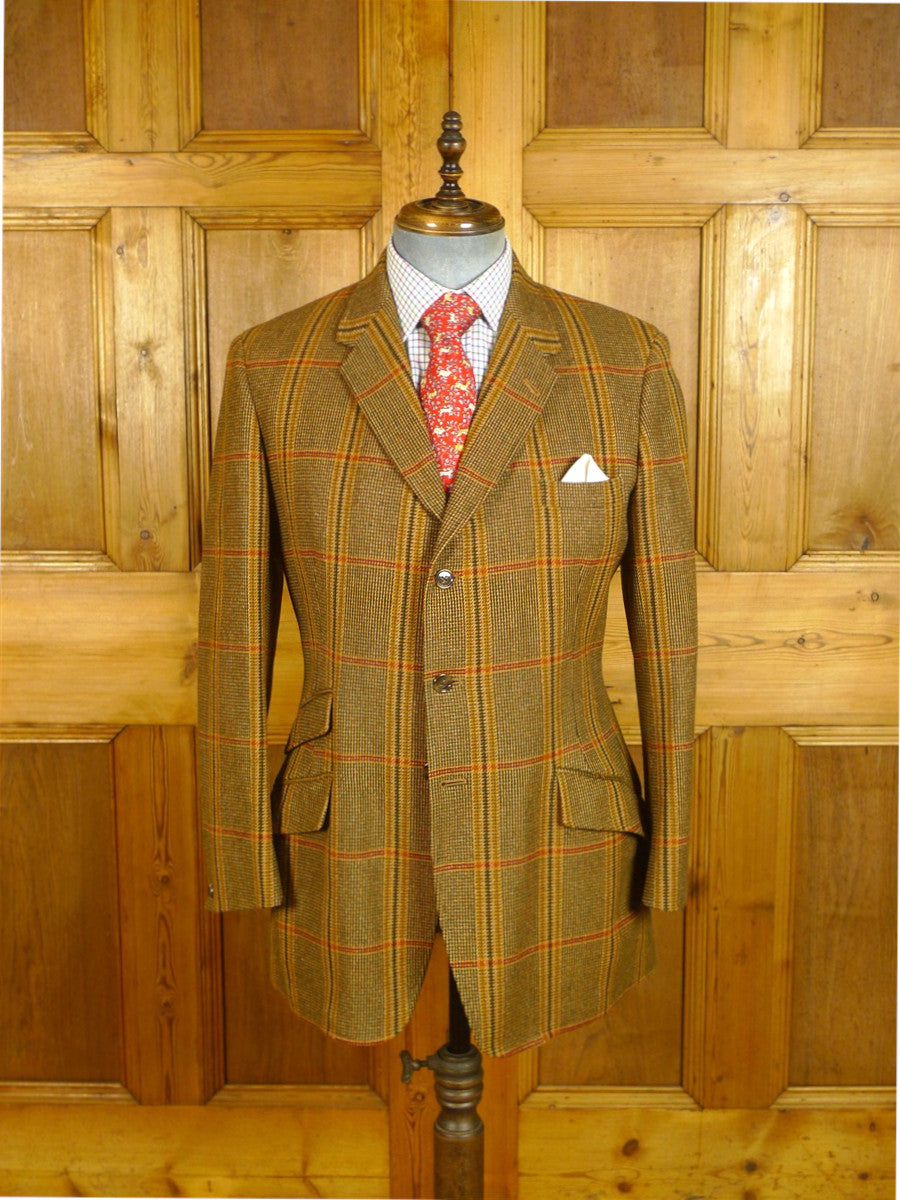 25/0694 superb vintage harry hall bold check tweed hacking / riding jacket w/ ghillie collar, poachers pocket & flared skirt 40 regular