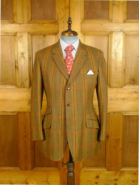 25/0694 superb vintage harry hall bold check tweed hacking / riding jacket w/ ghillie collar, poachers pocket & flared skirt 40 regular
