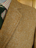 25/0684 beautiful near immaculate genuine 1940s 1950s lovat brown green harris tweed overcoat w/ gauntlet cuff 41-42