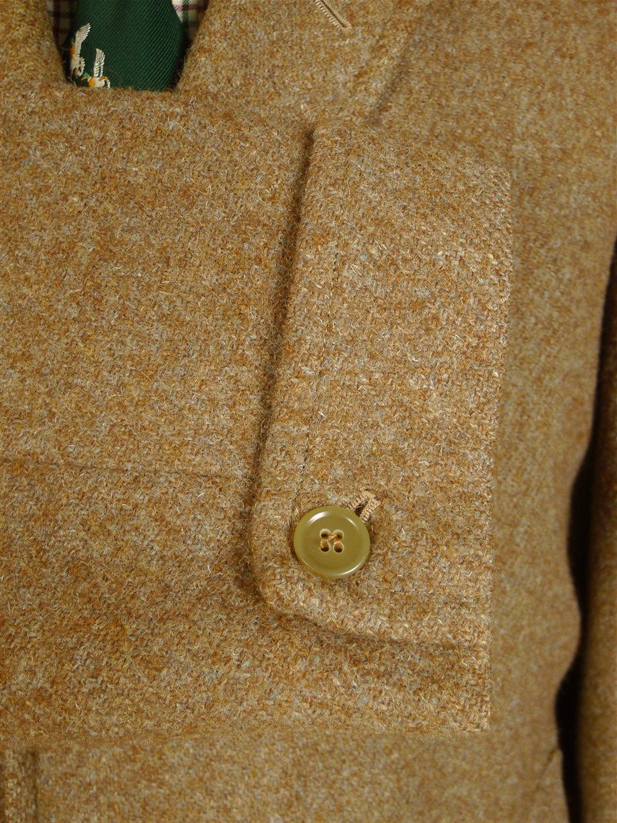 25/0684 beautiful near immaculate genuine 1940s 1950s lovat brown green harris tweed overcoat w/ gauntlet cuff 41-42