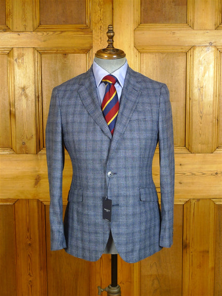 25/0696 new w/tags hackett 55% silk blue glen check sports jacket blazer (rrp £500) 38 regular