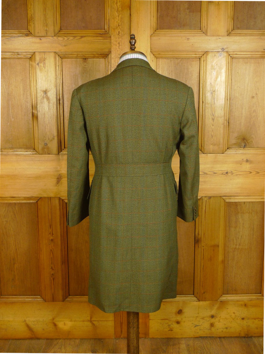 25/0721 wonderful 1960s vintage british green check worsted twist tweed 'mod' coat overcoat 36-38