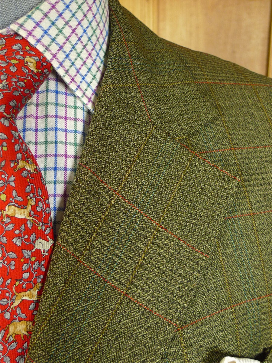 25/0721 wonderful 1960s vintage british green check worsted twist tweed 'mod' coat overcoat 36-38