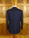 25/0714 vintage 1983 anderson & sheppard savile row bespoke midnight blue herringbone cashmere d/b smoking jacket w/ grosgrain peak lapel 45 long