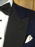 25/0714 vintage 1983 anderson & sheppard savile row bespoke midnight blue herringbone cashmere d/b smoking jacket w/ grosgrain peak lapel 45 long
