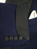 25/0714 vintage 1983 anderson & sheppard savile row bespoke midnight blue herringbone cashmere d/b smoking jacket w/ grosgrain peak lapel 45 long