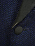 25/0714 vintage 1983 anderson & sheppard savile row bespoke midnight blue herringbone cashmere d/b smoking jacket w/ grosgrain peak lapel 45 long