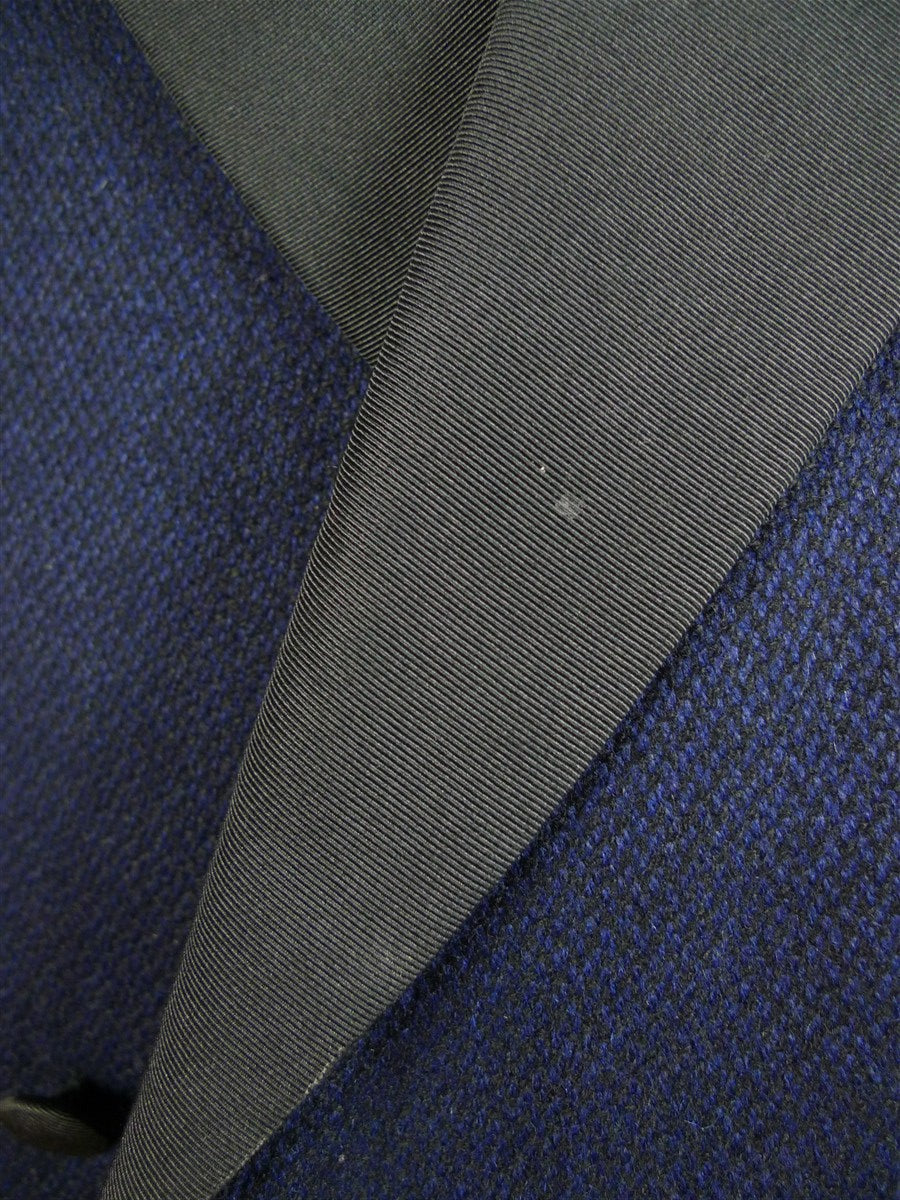 25/0714 vintage 1983 anderson & sheppard savile row bespoke midnight blue herringbone cashmere d/b smoking jacket w/ grosgrain peak lapel 45 long