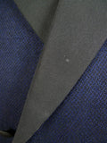 25/0714 vintage 1983 anderson & sheppard savile row bespoke midnight blue herringbone cashmere d/b smoking jacket w/ grosgrain peak lapel 45 long