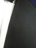 25/0714 vintage 1983 anderson & sheppard savile row bespoke midnight blue herringbone cashmere d/b smoking jacket w/ grosgrain peak lapel 45 long