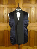 25/0714 vintage 1983 anderson & sheppard savile row bespoke midnight blue herringbone cashmere d/b smoking jacket w/ grosgrain peak lapel 45 long