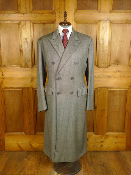 25/0723 amazing 1983 vintage anderson & sheppard savile row bespoke grey / black diagonal twill full-length d/b wool overcoat coat 46 extra long
