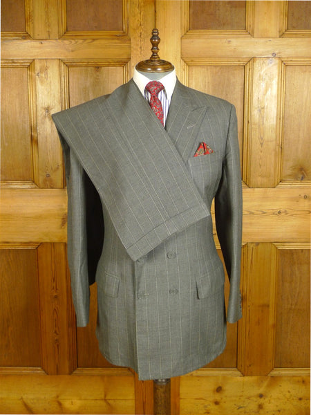 25/0733 vintage 1984 anderson & sheppard savile row bespoke grey d/b pin-stripe worsted suit 46 extra long