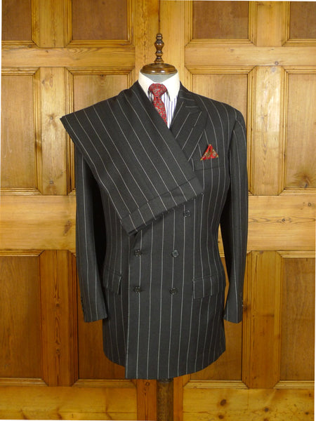 25/0732 immaculate vintage 1989 anderson & sheppard savile row bespoke charcoal grey d/b pin-stripe worsted suit 48 extra long