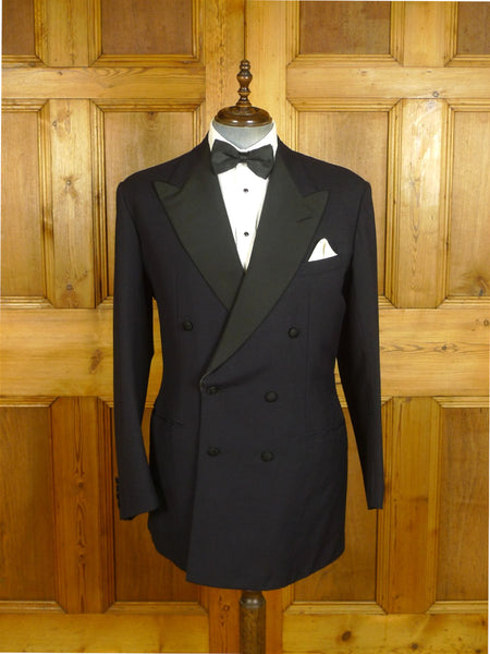 25/0718 vintage 1981 anderson & sheppard savile row bespoke midnight blue barathea d/b dinner jacket w/ grosgrain facings 45 extra long
