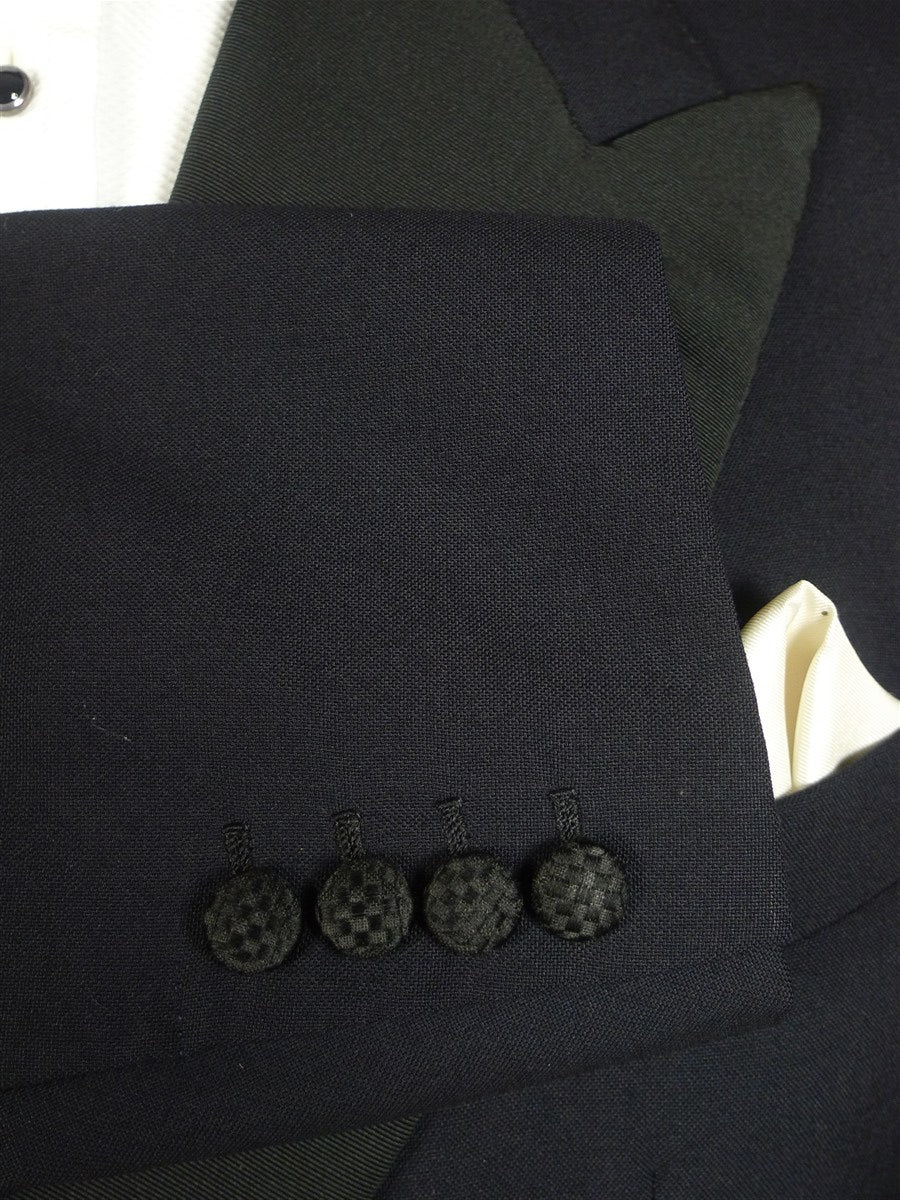 25/0718 vintage 1981 anderson & sheppard savile row bespoke midnight blue barathea d/b dinner jacket w/ grosgrain facings 45 extra long