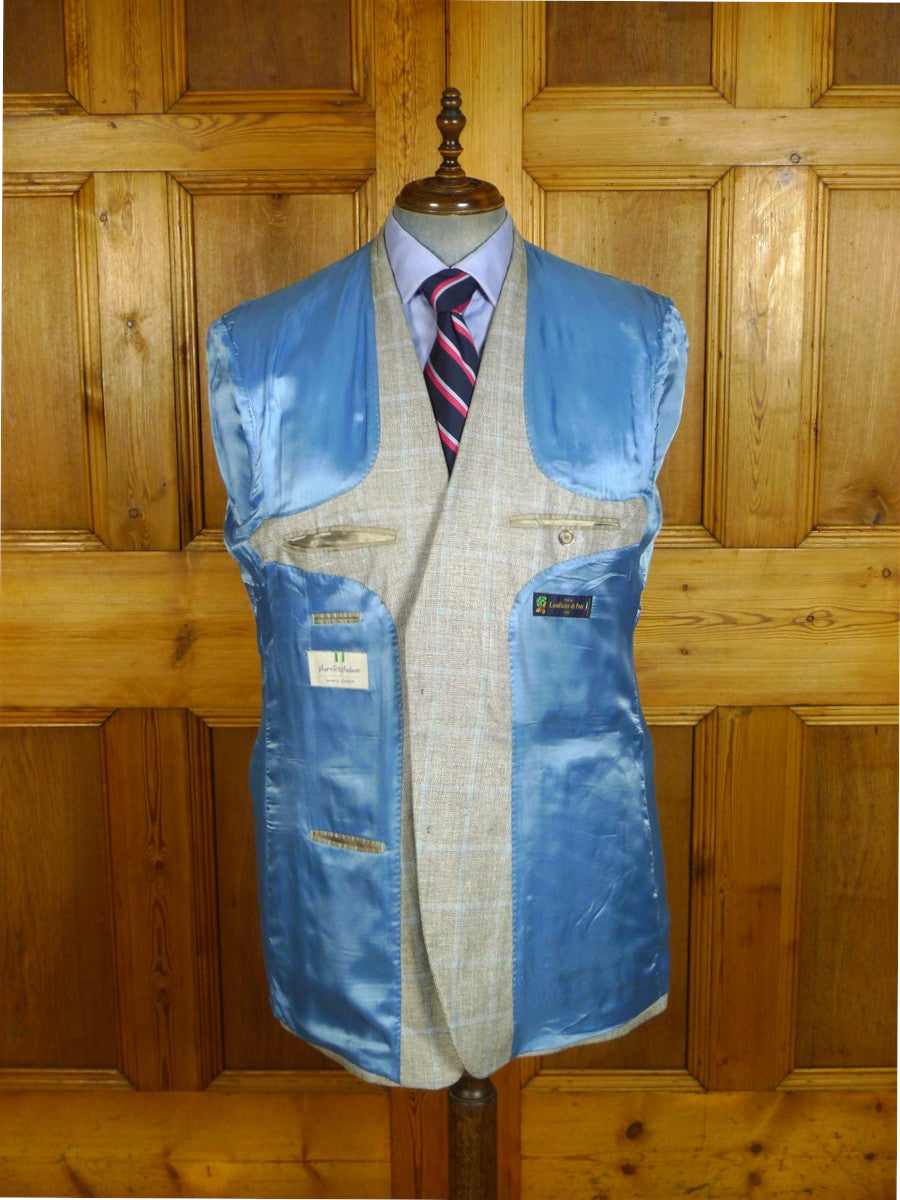 25/0709 immaculate harvie & hudson jermyn st italian silk linen wool wp check sports jacket blazer 47 long