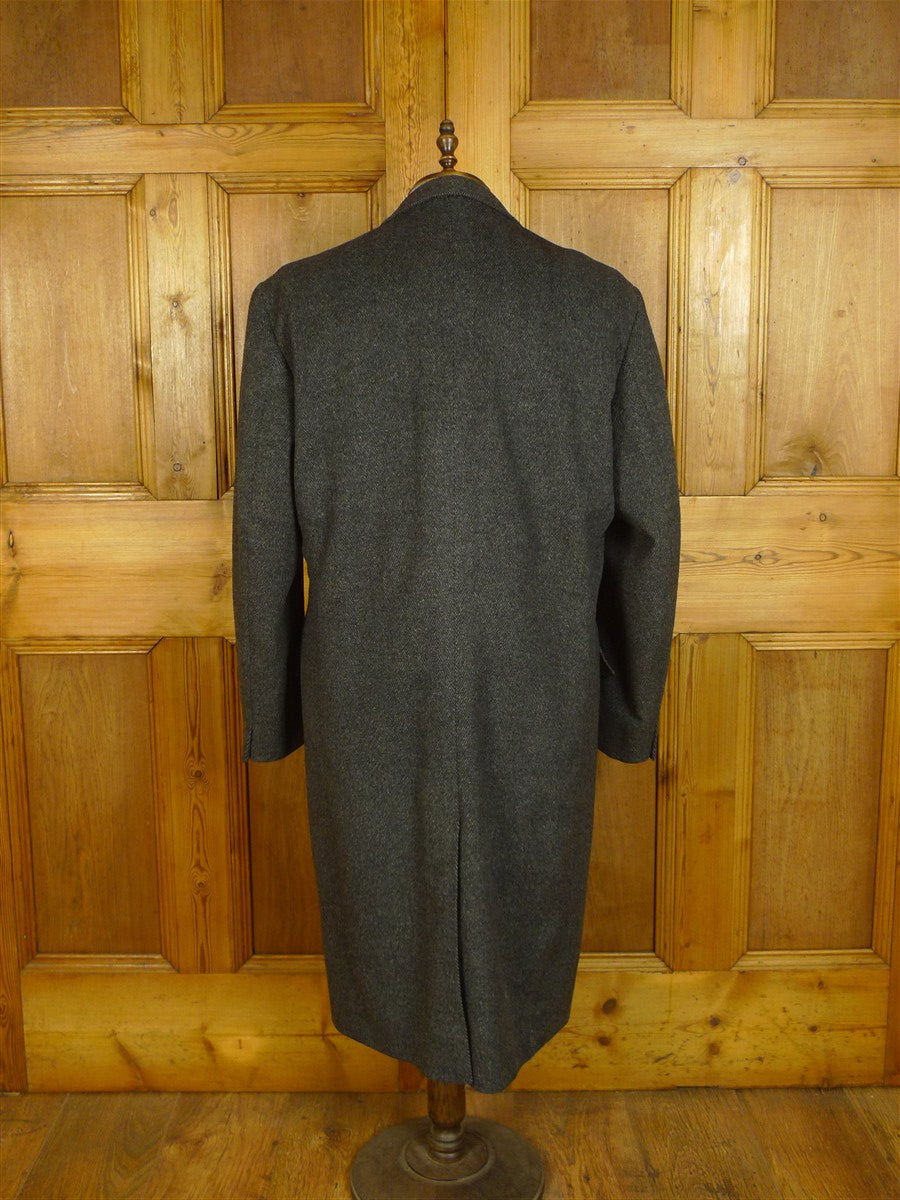 25/0791 vintage hand tailored wool & cashmere grey herringbone overcoat 46