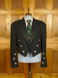 25/0749 immaculate vintage black barathea wool prince charlie kilt jacket 50 long