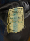 25/0790 stunning 1946 blue / red glen check heavyweight d/b wool overcoat w/ belt 40-42 long