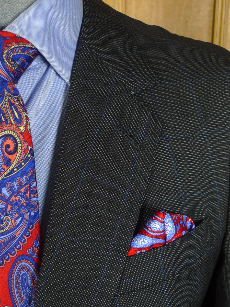 25/0775 immaculate huntsman 2001 savile row bespoke grey nailhead / blue overcheck worsted suit 42 regular