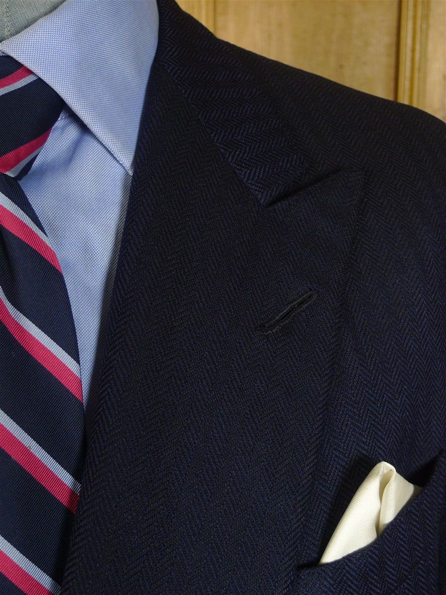 25/0771 vintage anderson & sheppard 1984 savile row bespoke navy blue herringbone wool d/b blazer jacket 44 extra long