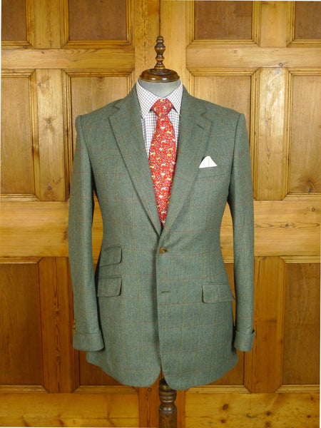 25/0807 phillip alexander 2019 savile row bespoke green wp check tweed jacket w/ gauntlet cuff 42 long