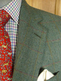 25/0807 phillip alexander 2019 savile row bespoke green wp check tweed jacket w/ gauntlet cuff 42 long