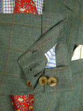 25/0807 phillip alexander 2019 savile row bespoke green wp check tweed jacket w/ gauntlet cuff 42 long