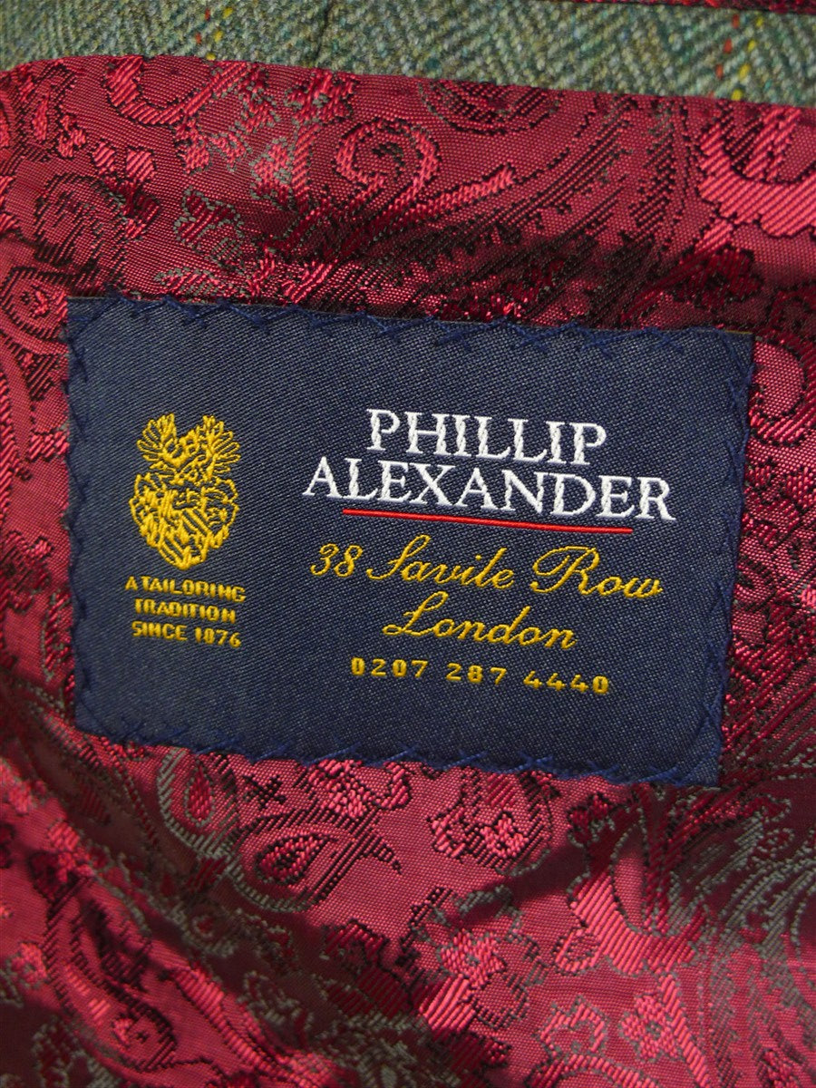 25/0807 phillip alexander 2019 savile row bespoke green wp check tweed jacket w/ gauntlet cuff 42 long