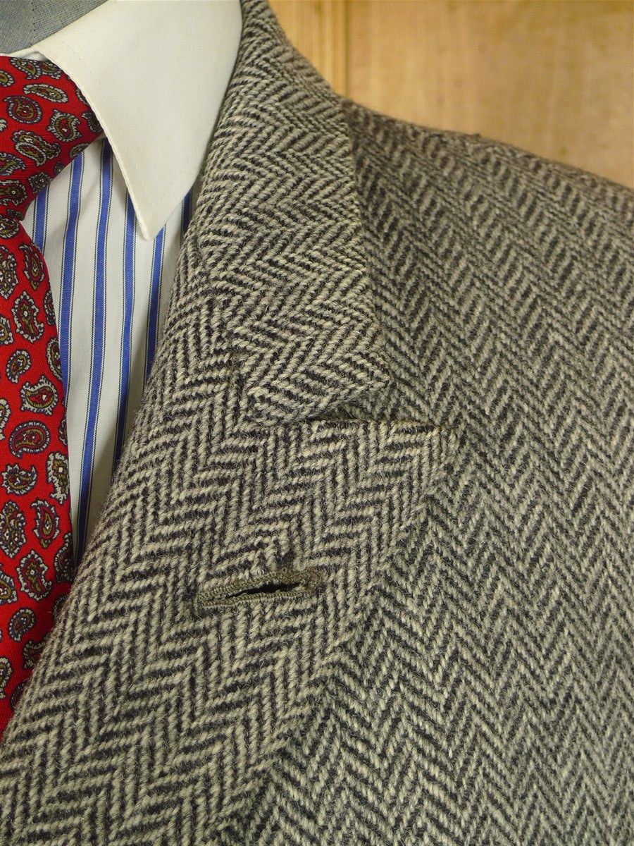 25/0820 superb vintage ward & kruger savile row bespoke full length d/b grey herringbone tweed overcoat 41-42 long