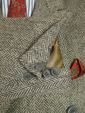 25/0820 superb vintage ward & kruger savile row bespoke full length d/b grey herringbone tweed overcoat 41-42 long