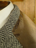 25/0820 superb vintage ward & kruger savile row bespoke full length d/b grey herringbone tweed overcoat 41-42 long
