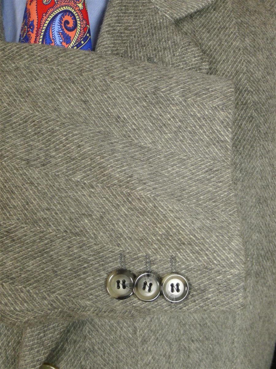 25/0821 zegna italy mongolian cashmere grey herringbone overcoat 42-44 long