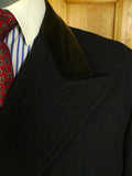 25/0822 vintage 1973 savile row bespoke heavyweight d/b grey overcoat w/ silk velvet collar 42 long