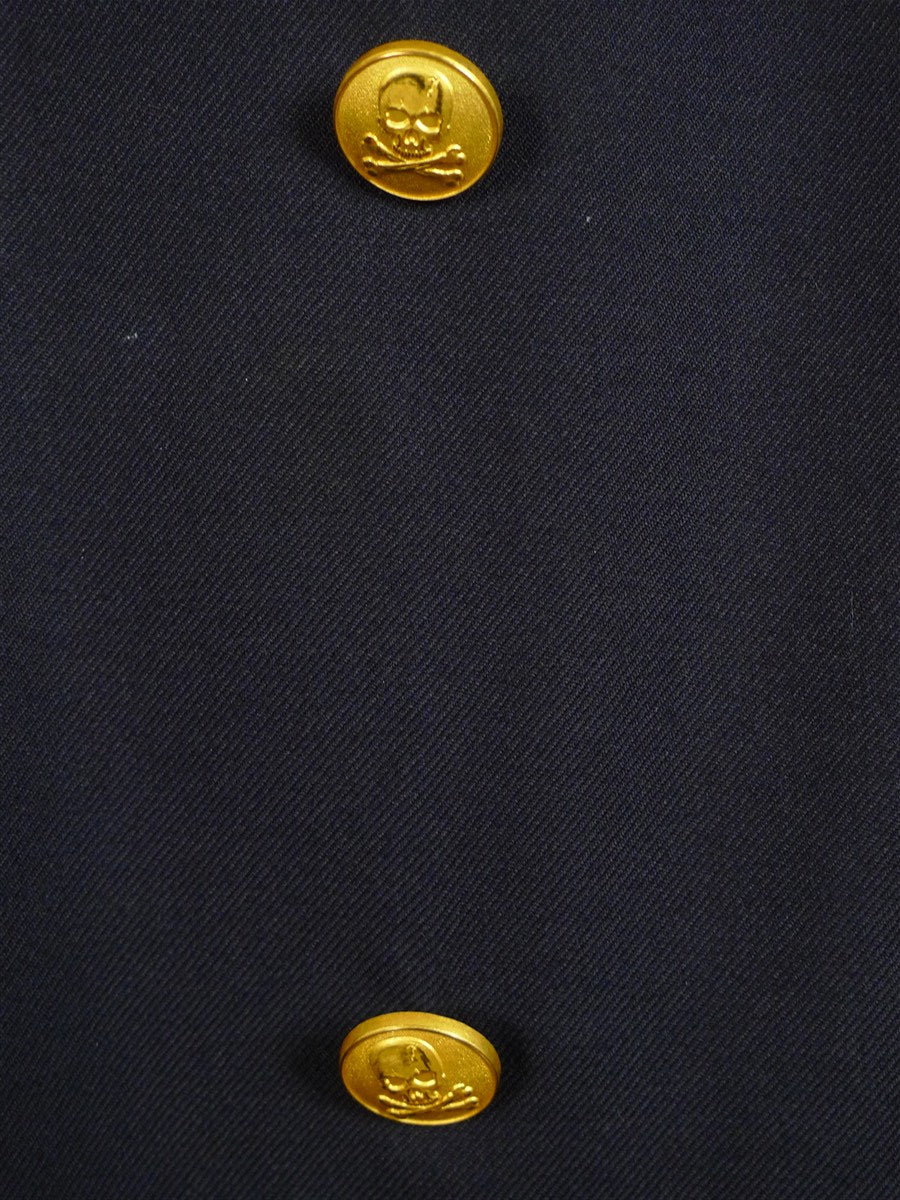 25/0806 meyer & mortimer 2016 savile row bespoke navy blue d/b worsted blazer w/ gold buttons 44 extra long