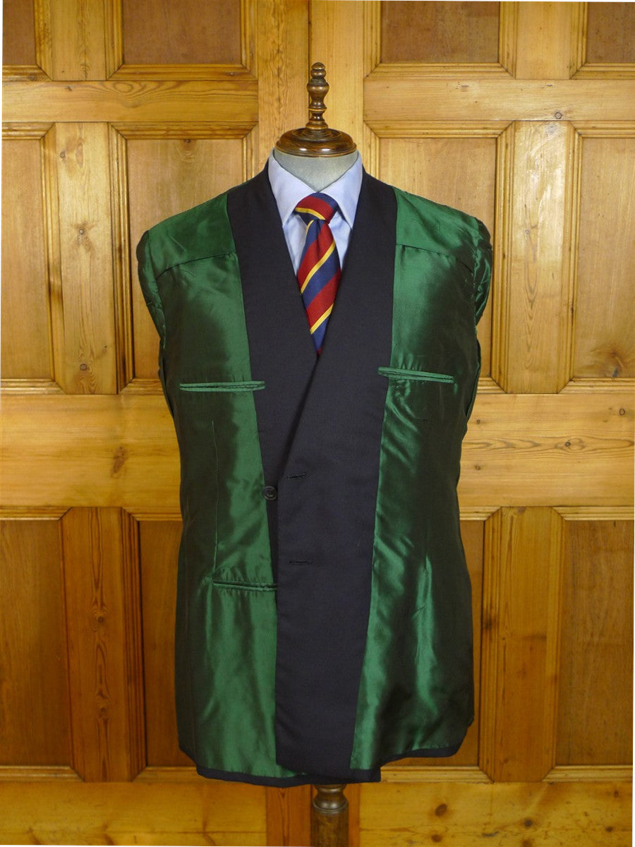 25/0806 meyer & mortimer 2016 savile row bespoke navy blue d/b worsted blazer w/ gold buttons 44 extra long