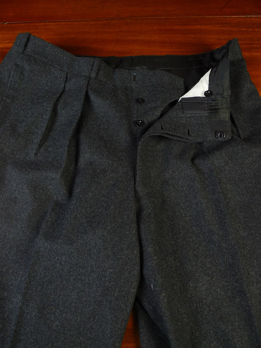 25/0803 immaculate bespoke tailored grey worsted flannel trouser w/ button fly 38