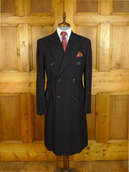 25/0824 vintage chester barrie savile row 100% cashmere dark navy blue herringbone d/b morning coat overcoat 38-39