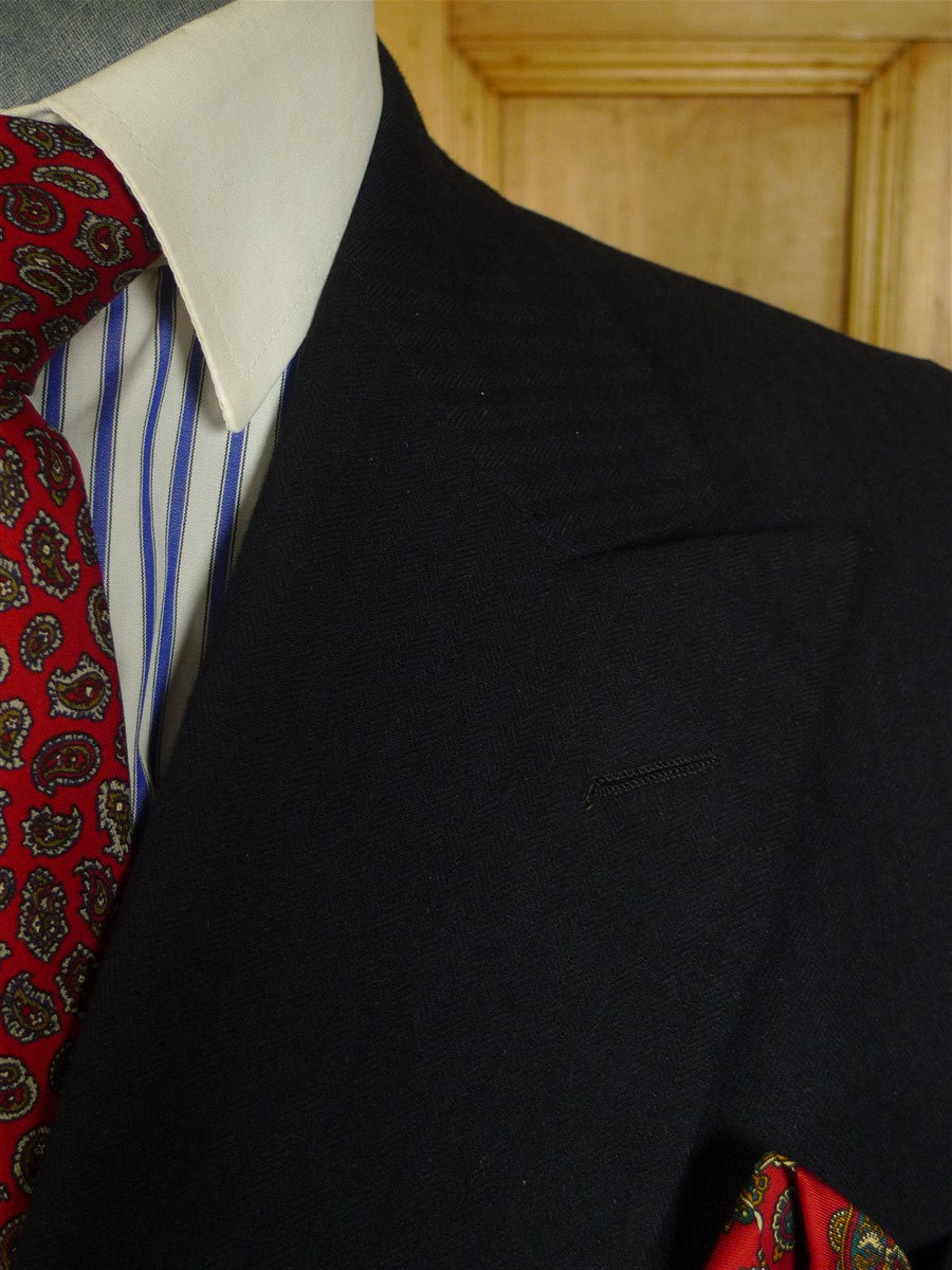 25/0824 vintage chester barrie savile row 100% cashmere dark navy blue herringbone d/b morning coat overcoat 38-39