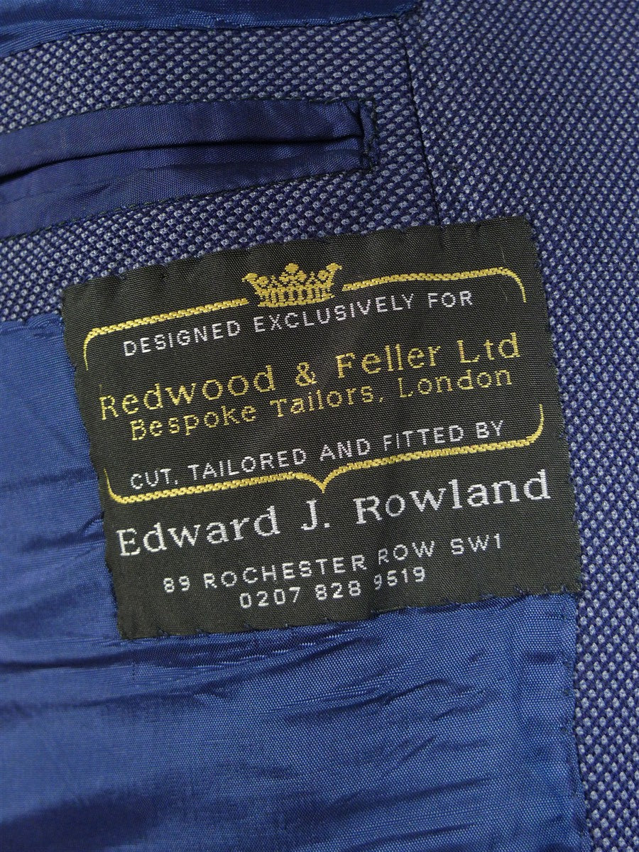 25/0816 redwood & feller 2012 savile row bespoke blue birds-eye weave worsted suit 42 long