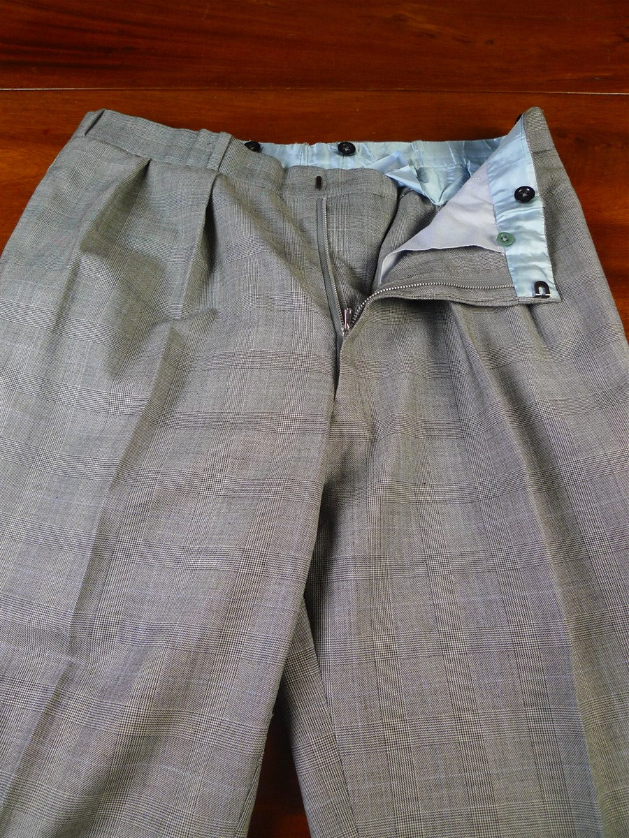 25/0817 meyer & mortimer 2018 savile row bespoke grey / blue prince of wales check worsted flannel suit 40 long