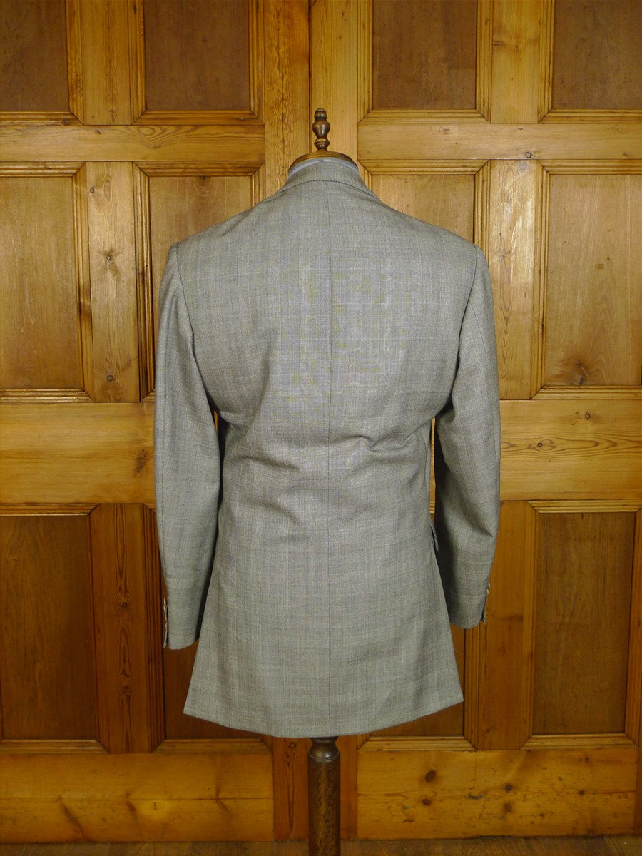 25/0817 meyer & mortimer 2018 savile row bespoke grey / blue prince of wales check worsted flannel suit 40 long