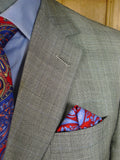 25/0817 meyer & mortimer 2018 savile row bespoke grey / blue prince of wales check worsted flannel suit 40 long