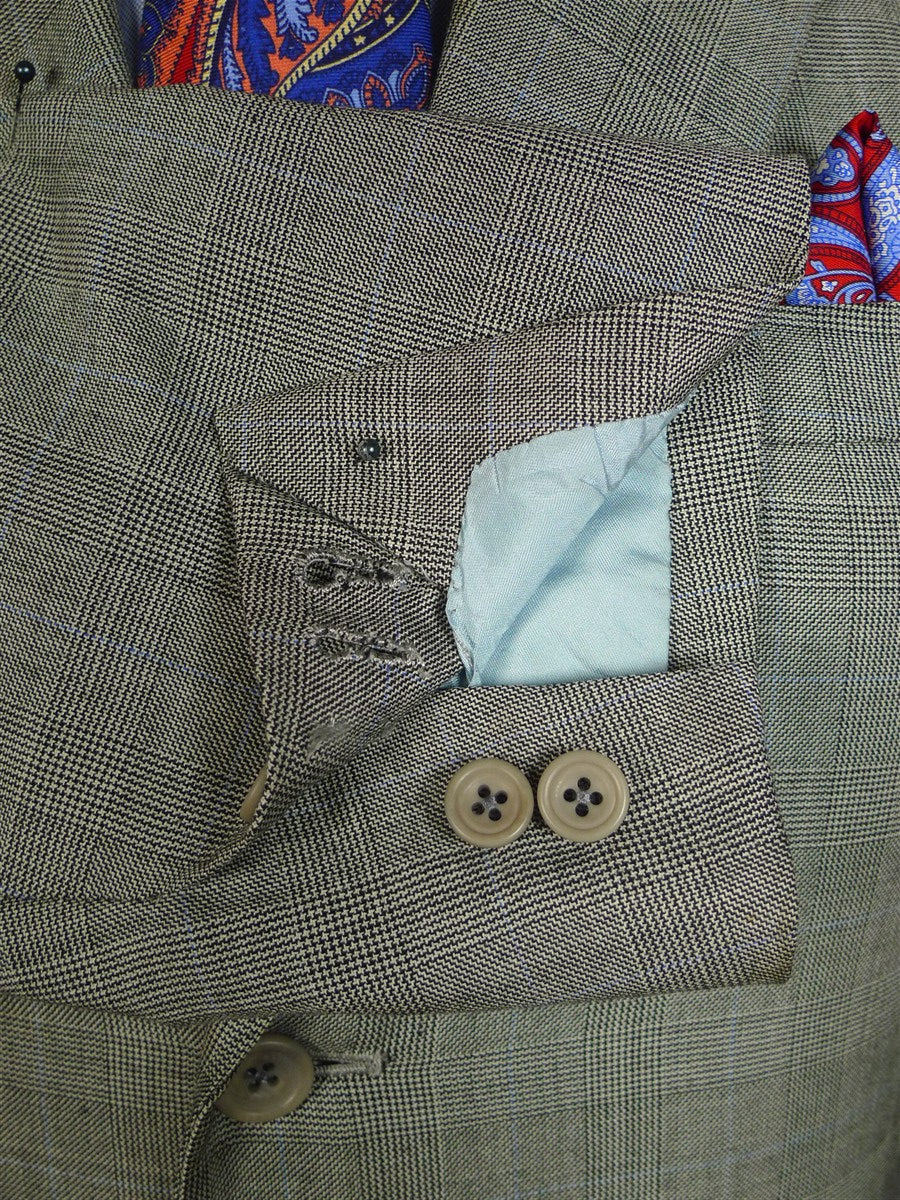25/0817 meyer & mortimer 2018 savile row bespoke grey / blue prince of wales check worsted flannel suit 40 long