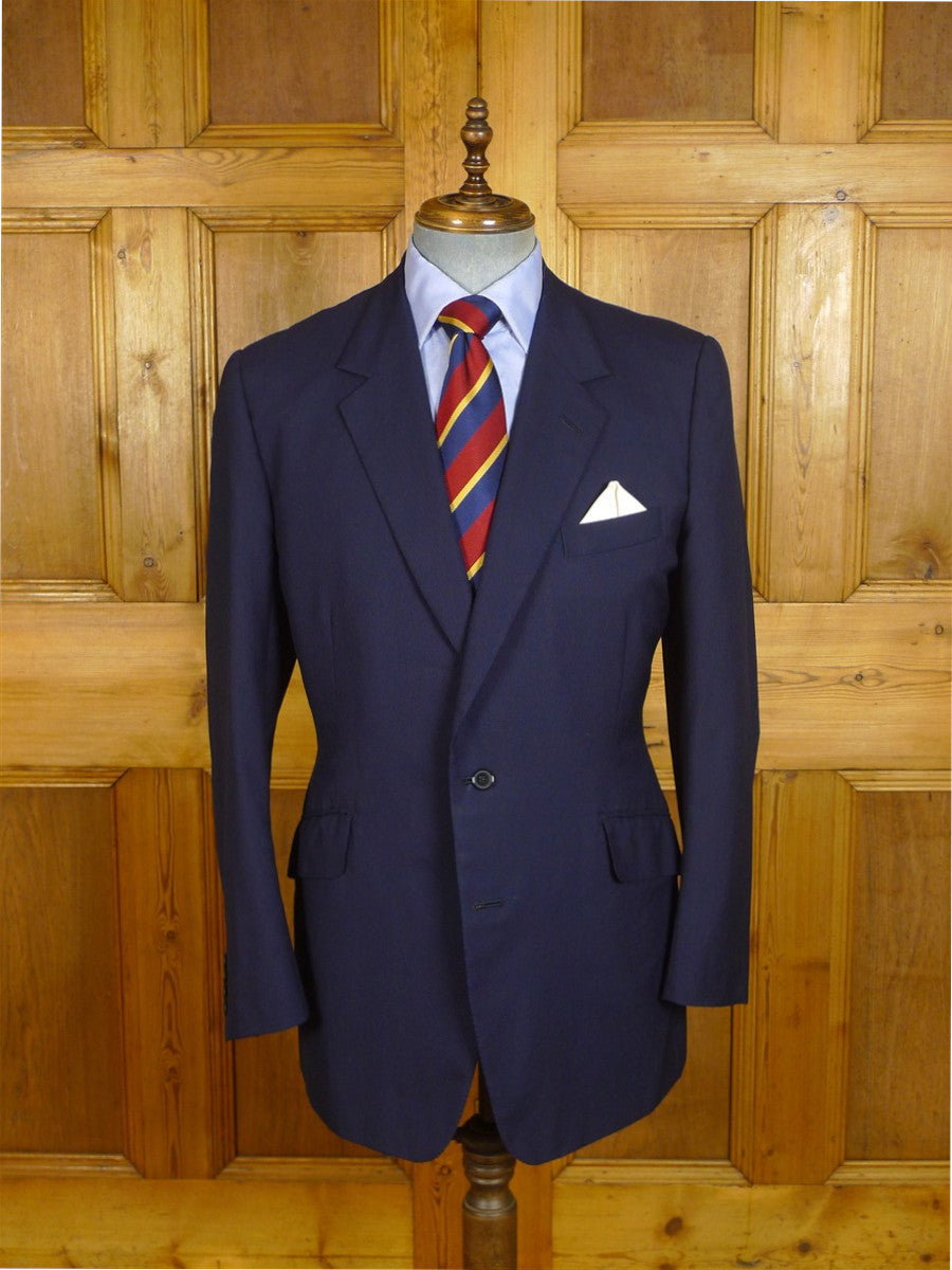 25/0870 vintage 1990 savile row bespoke navy  blue wool & mohair blazer w/ red lining 40 long