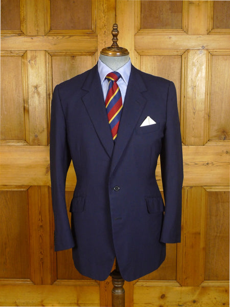 25/0870 vintage 1990 savile row bespoke navy  blue wool & mohair blazer w/ red lining 40 long