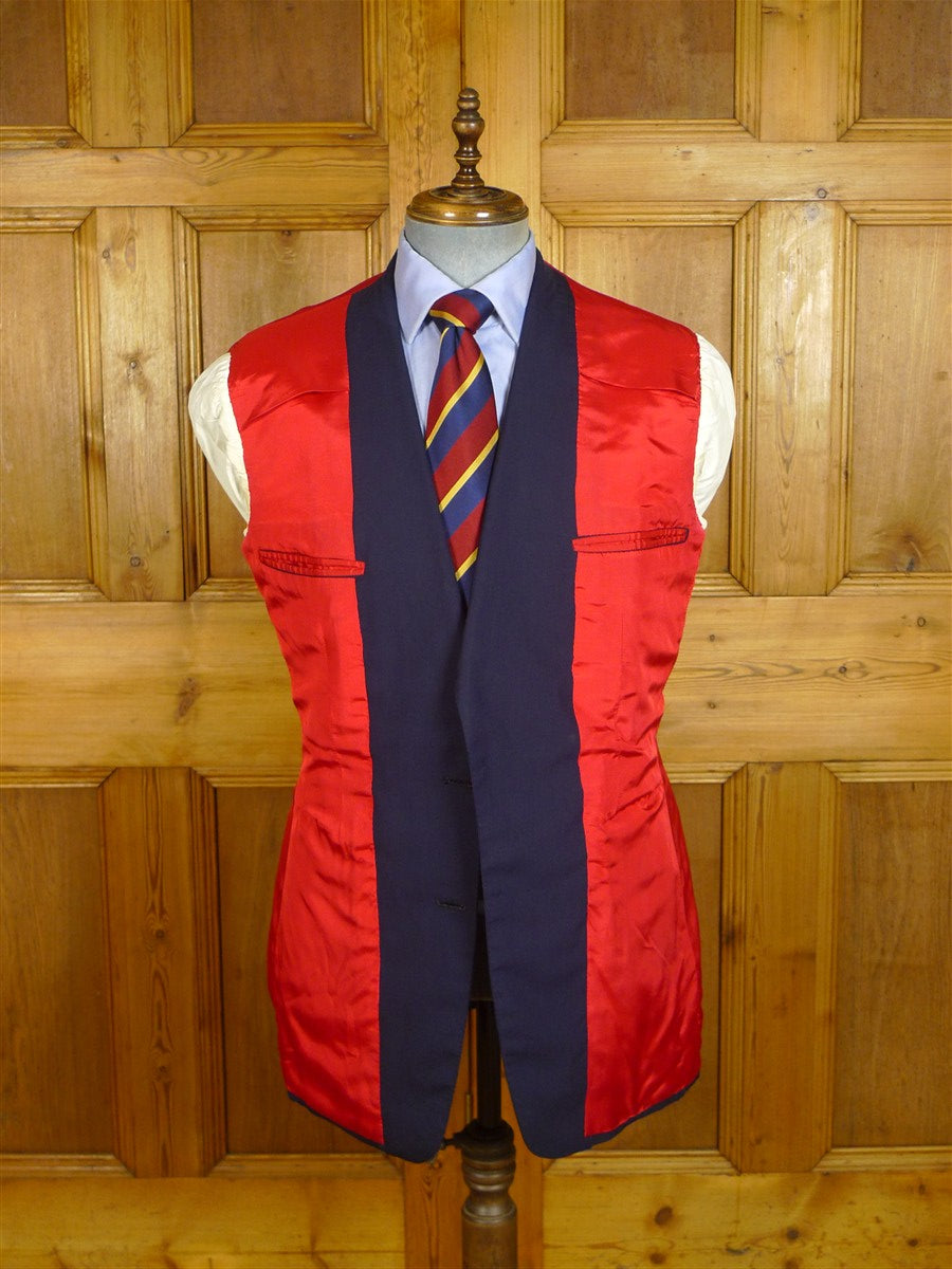 25/0870 vintage 1990 savile row bespoke navy  blue wool & mohair blazer w/ red lining 40 long