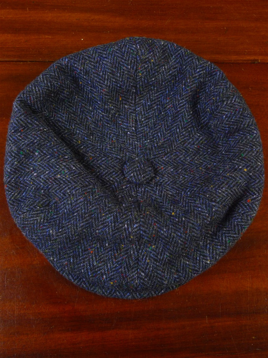 25/0837 immaculate blue herringbone donegal tweed flat cap 60 cms